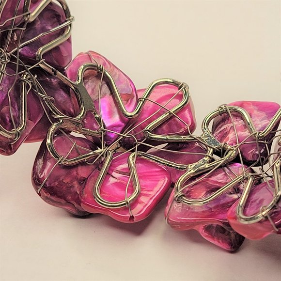 Purple Adjustable Cuff Bracelet with Pearl and Mother Of Pearl Shell Bangle -NEW - Picture 6 of 11